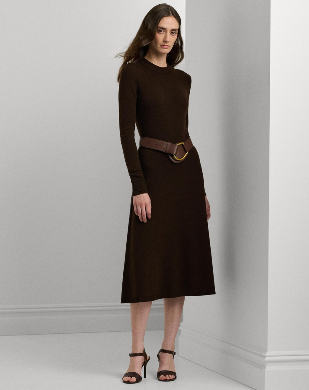 Lauren Ralph Lauren Women Wool Blend Long Sleeve Sweater Dress Brown Size M